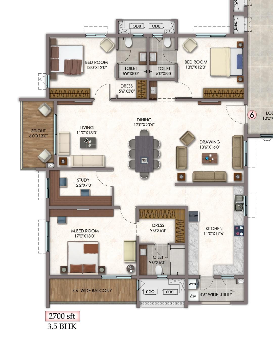 3.5BHK East Facing 12th Floor A Block Vision Arsha