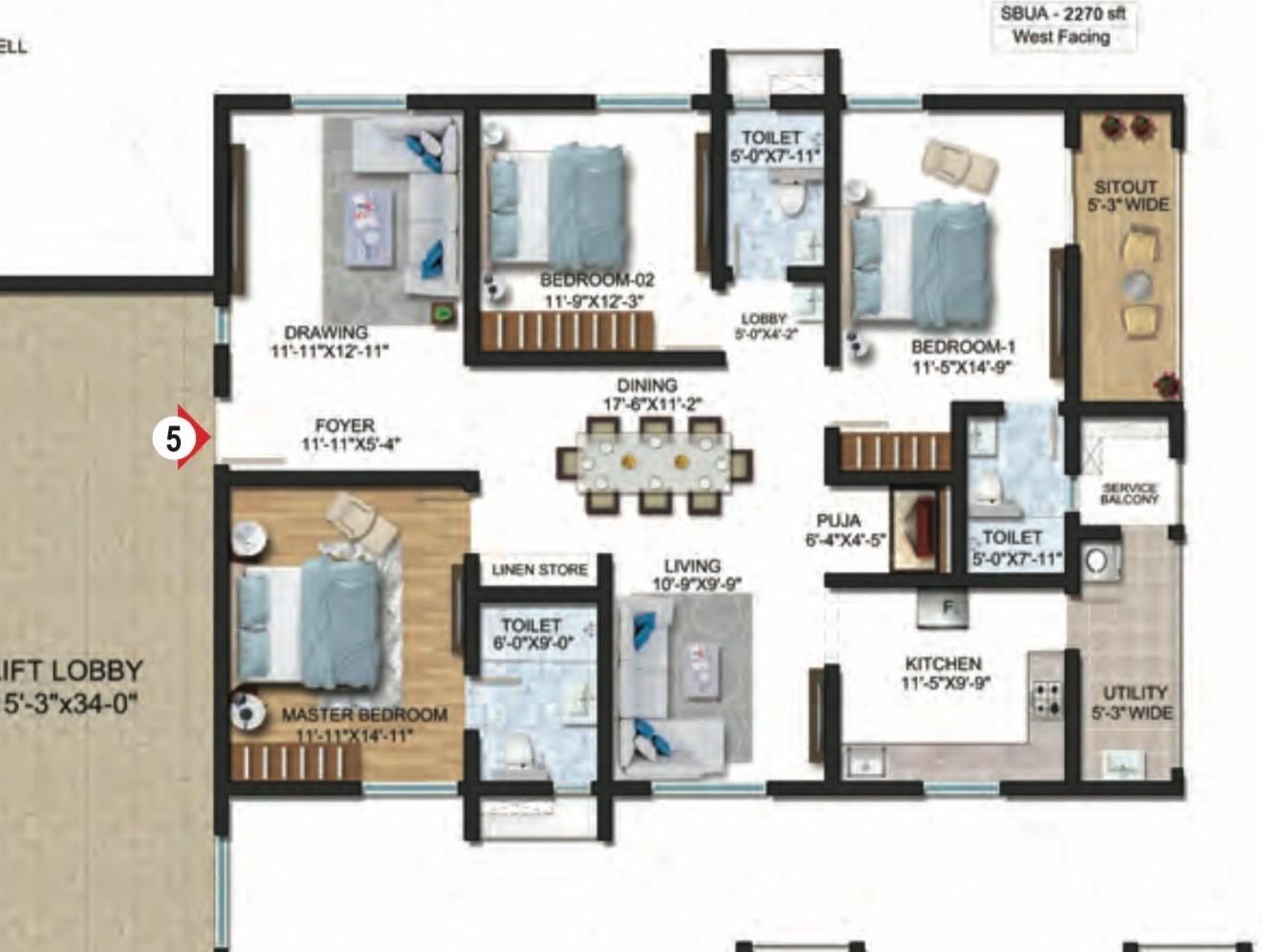Tower A West Facing 9th Floor 2 Car Parking 2270 Sft Sumadhura The Olympus